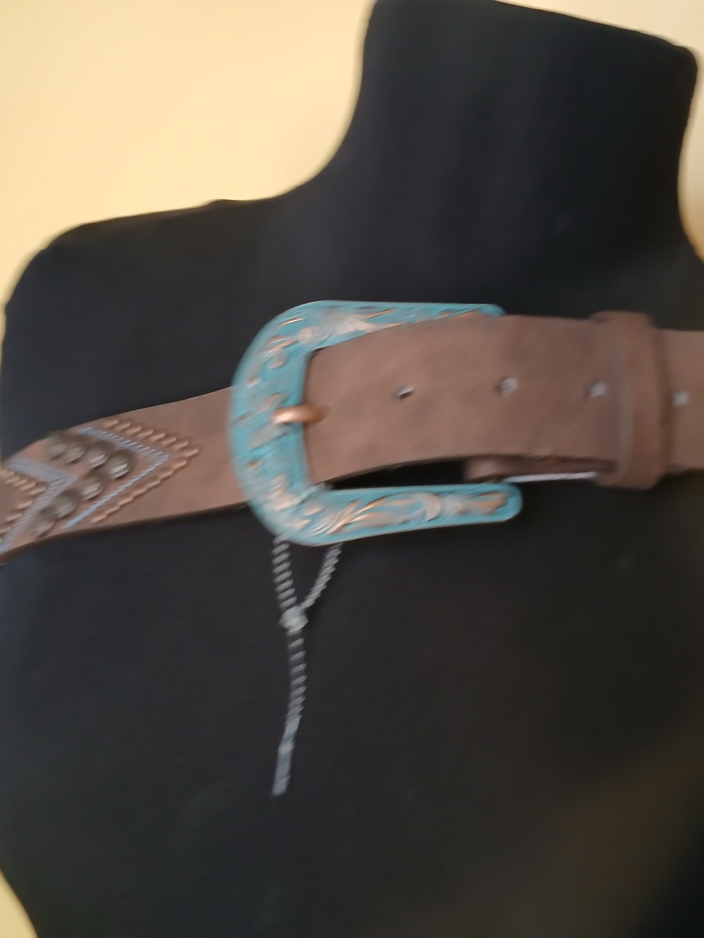 Brown Leather Women Belt with Turquoise Accented Buckle